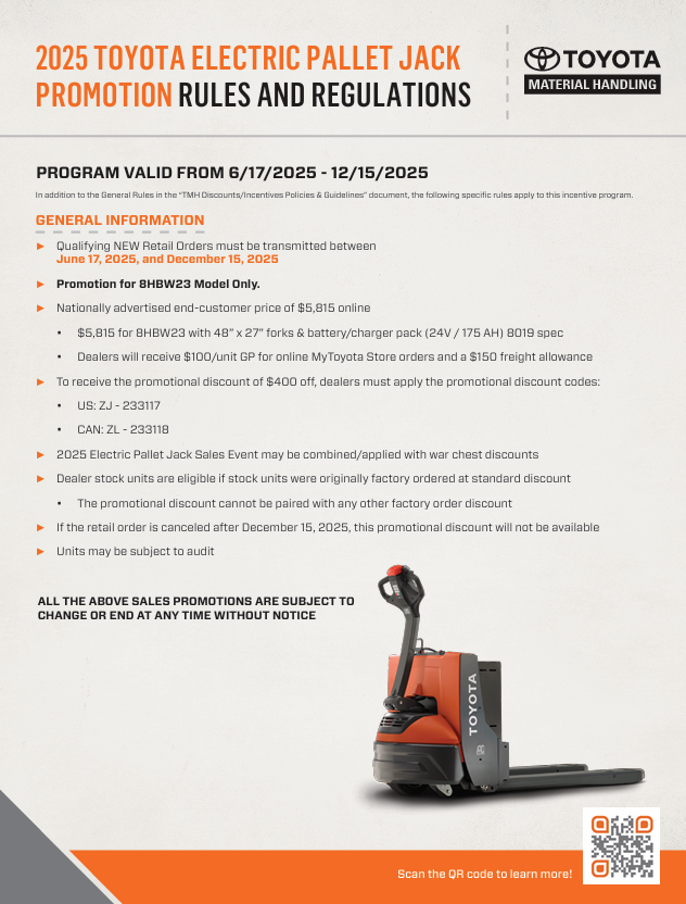 Toyota Pallet Jack Promo | $5,815 | Maine, NH & MA Dealer