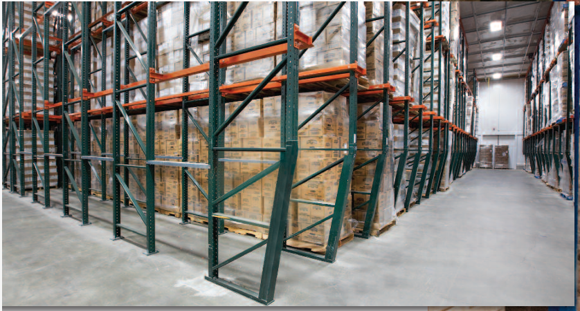 Drive-in pallet rack warehouse storage system